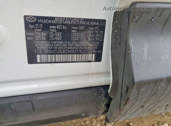 5NMZU3LB2JH057778 2018 HYUNDAI SANTA White VIN sticker view