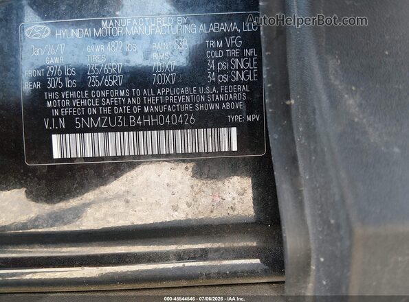 5NMZU3LB4HH040426 2017 HYUNDAI SANTA FE SPORT Черный Вид подкапотного пространства