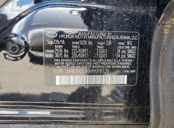 5NMZUDLB6HH018739 2017 HYUNDAI SANTA Черный Вид подкапотного пространства