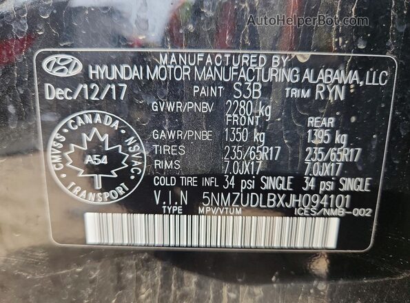 5NMZUDLBXJH094101 2018 HYUNDAI SANTA Black Շարժիչի բաժամունքի տեսք