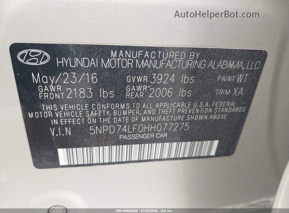 5NPD74LF0HH077275 2017 HYUNDAI ELANTRA Золотой Вид подкапотного пространства