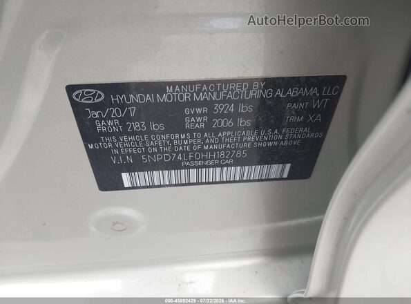 5NPD74LF0HH182785 2017 HYUNDAI ELANTRA Gold Vista del compartimento del motor