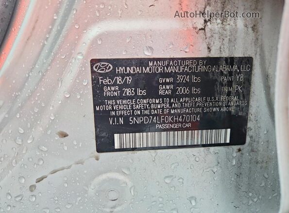 5NPD74LF0KH470104 2019 HYUNDAI ELANTRA Silver Engine compartment view