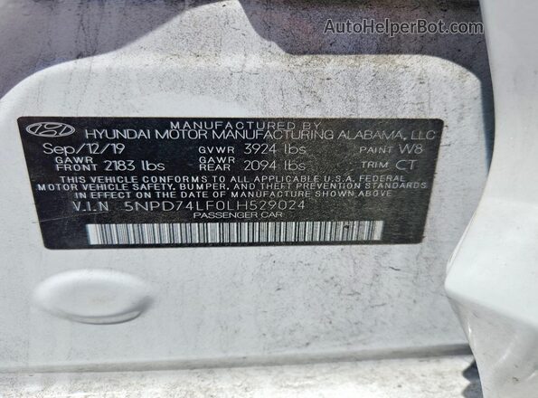 5NPD74LF0LH529024 2020 HYUNDAI ELANTRA White Vista del compartimento del motor