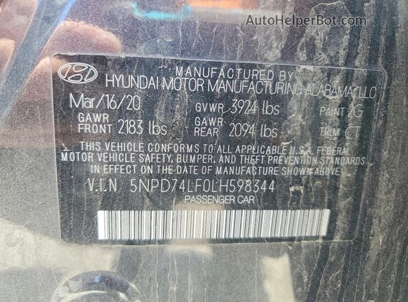 5NPD74LF0LH598344 2020 HYUNDAI ELANTRA Gray Вид підкапотного простору