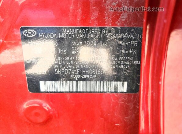5NPD74LF1HH081657 2017 HYUNDAI ELANTRA Темно-бордовый Вид подкапотного пространства