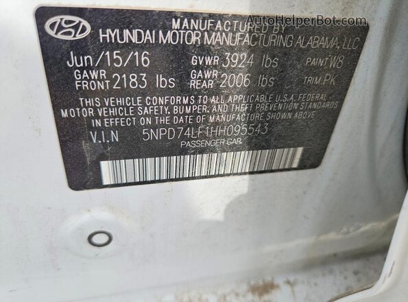 5NPD74LF1HH095543 2017 HYUNDAI ELANTRA Белый Вид подкапотного пространства