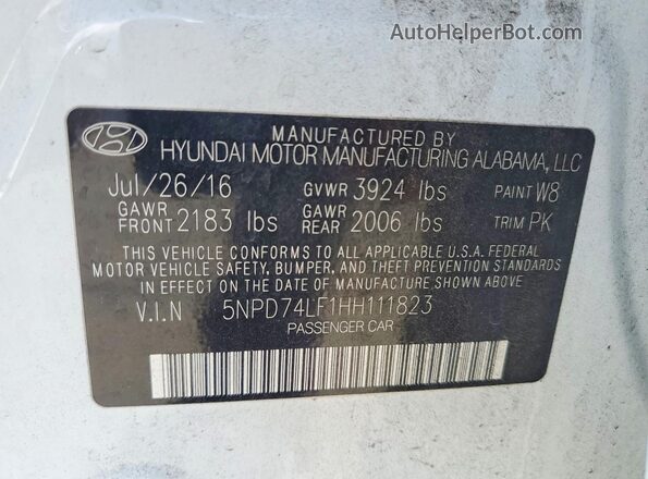 5NPD74LF1HH111823 2017 HYUNDAI ELANTRA White Vista del compartimento del motor
