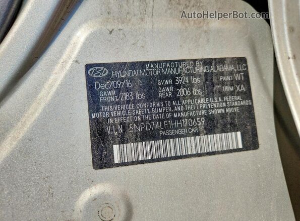 5NPD74LF1HH170659 2017 HYUNDAI ELANTRA Silver Widok komory silnika