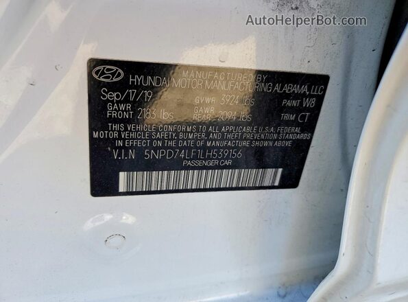 5NPD74LF1LH539156 2020 HYUNDAI ELANTRA White Engine compartment view
