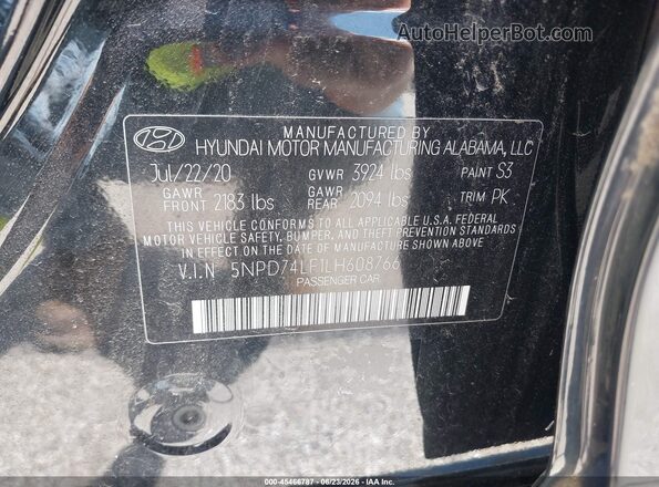 5NPD74LF1LH608766 2020 HYUNDAI ELANTRA Черный Вид подкапотного пространства