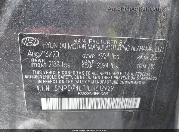 5NPD74LF1LH612929 2020 HYUNDAI ELANTRA Серый Вид подкапотного пространства