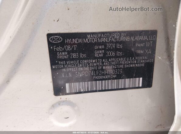 5NPD74LF2HH190323 2017 HYUNDAI ELANTRA Beige Շարժիչի բաժամունքի տեսք