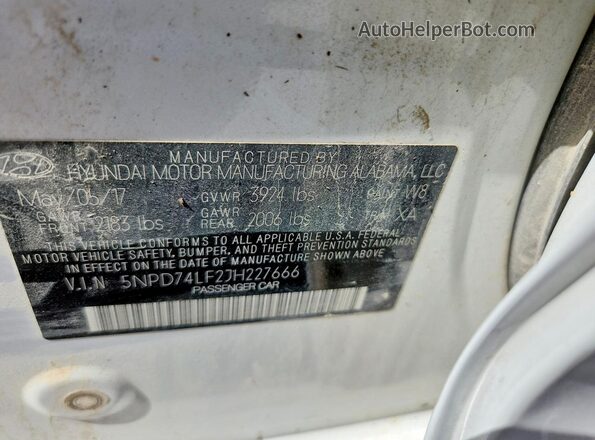 5NPD74LF2JH227666 2018 HYUNDAI ELANTRA White Vista del compartimento del motor