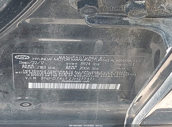 5NPD74LF2JH277371 2018 HYUNDAI ELANTRA Black Շարժիչի բաժամունքի տեսք