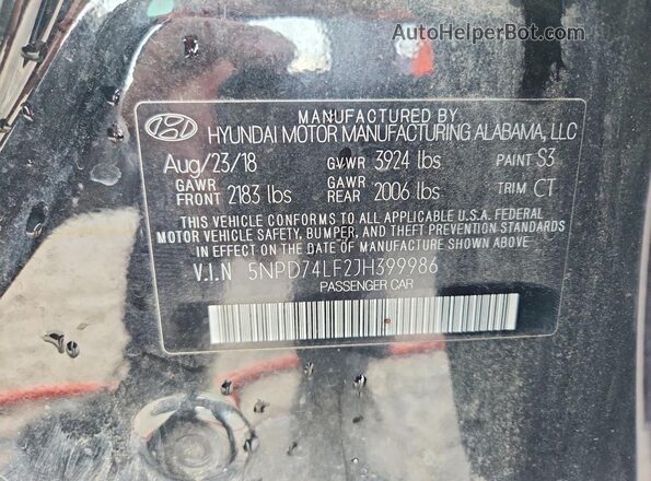 5NPD74LF2JH399986 2018 HYUNDAI ELANTRA Black Widok komory silnika