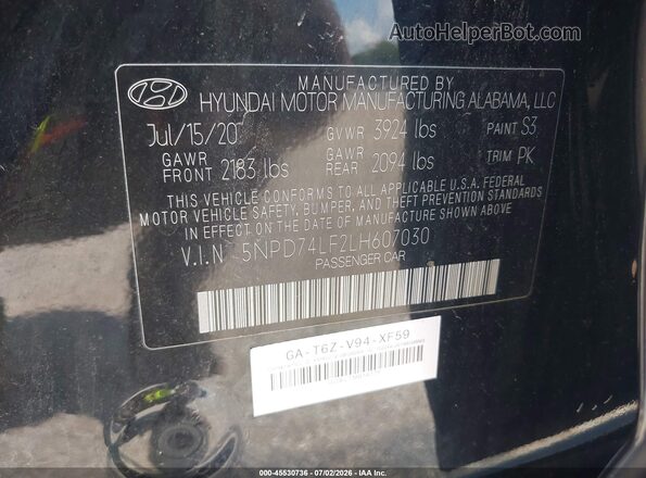 5NPD74LF2LH607030 2020 HYUNDAI ELANTRA Черный Вид подкапотного пространства