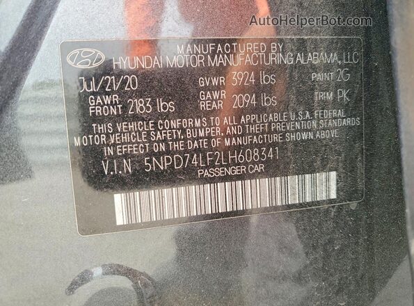 5NPD74LF2LH608341 2020 HYUNDAI ELANTRA Gray Engine compartment view