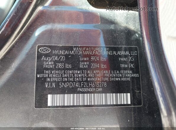 5NPD74LF2LH613278 2020 HYUNDAI ELANTRA Gray ძრავის განყოფილების ხედი