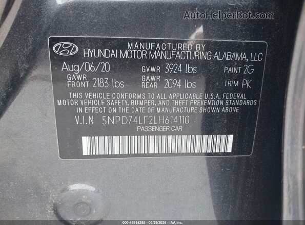 5NPD74LF2LH614110 2020 HYUNDAI ELANTRA Silver ძრავის განყოფილების ხედი