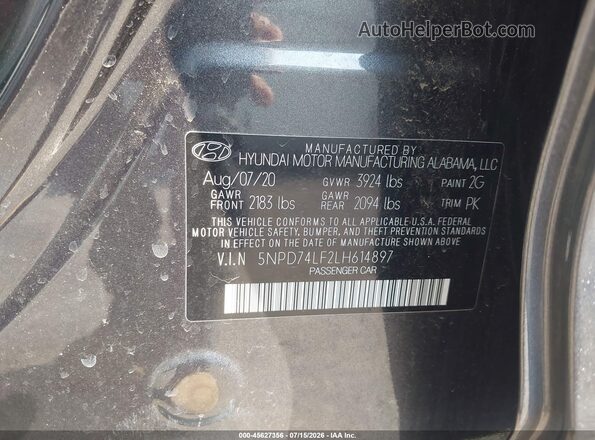 5NPD74LF2LH614897 2020 HYUNDAI ELANTRA Gray Vista del compartimento del motor