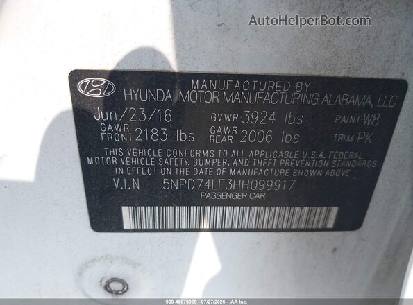 5NPD74LF3HH099917 2017 HYUNDAI ELANTRA White Вид підкапотного простору