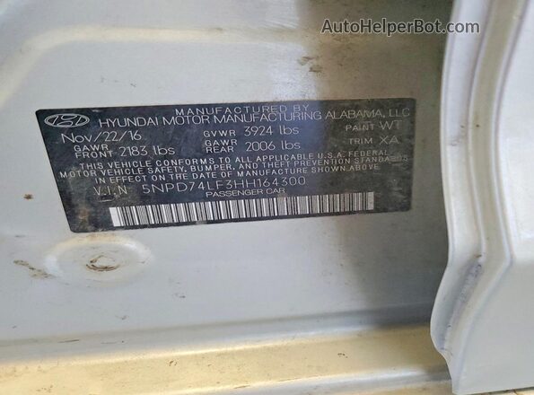 5NPD74LF3HH164300 2017 HYUNDAI ELANTRA Silver Engine compartment view