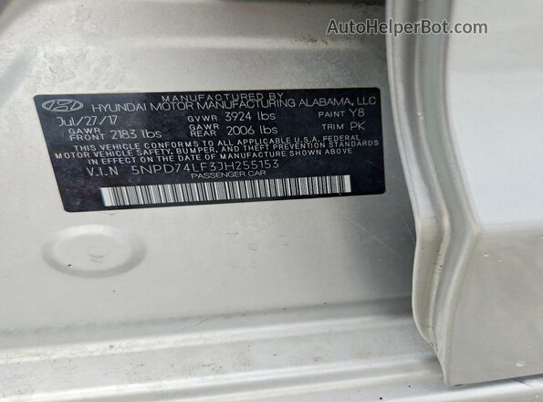 5NPD74LF3JH255153 2018 HYUNDAI ELANTRA Silver VIN კოდის სტიკერის ხედი