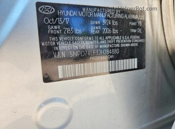 5NPD74LF3JH284880 2018 HYUNDAI ELANTRA Silver Engine compartment view