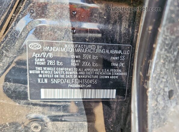 5NPD74LF3JH350456 2018 HYUNDAI ELANTRA Черный Вид подкапотного пространства