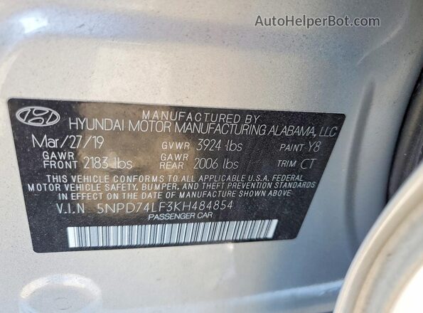 5NPD74LF3KH484854 2019 HYUNDAI ELANTRA Silver Engine compartment view