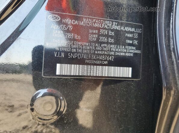 5NPD74LF3KH487642 2019 HYUNDAI ELANTRA Black Շարժիչի բաժամունքի տեսք
