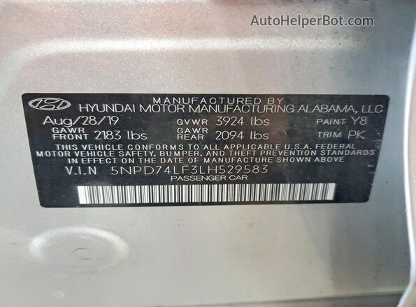 5NPD74LF3LH529583 2020 HYUNDAI ELANTRA White Vista del compartimento del motor