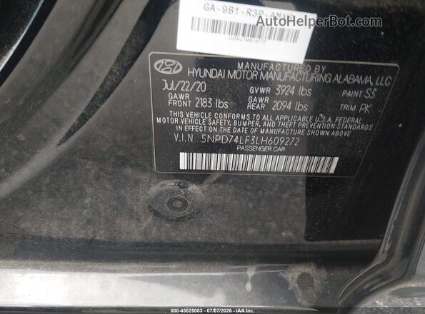 5NPD74LF3LH609272 2020 HYUNDAI ELANTRA Black Widok komory silnika