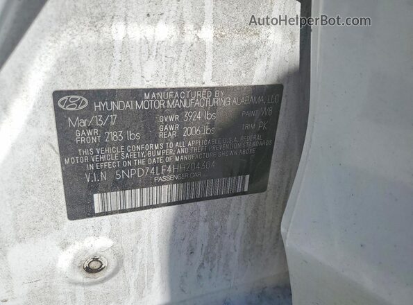 5NPD74LF4HH204304 2017 HYUNDAI ELANTRA White VIN sticker view