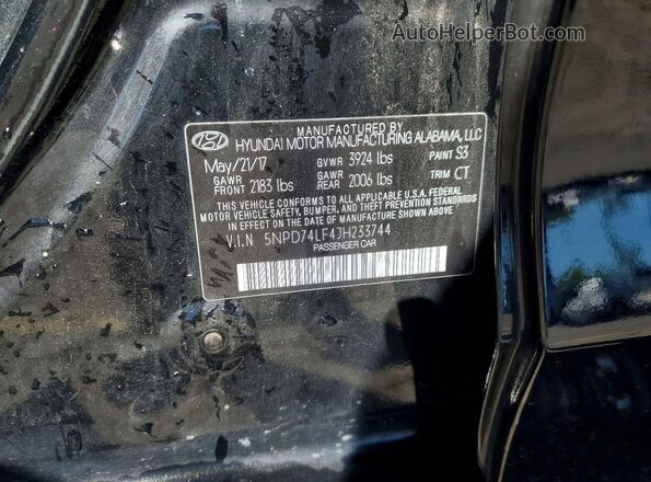 5NPD74LF4JH233744 2018 HYUNDAI ELANTRA Black Вид наклейки з VIN-кодом