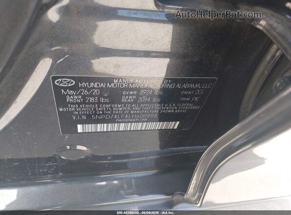 5NPD74LF4LH600998 2020 HYUNDAI ELANTRA Серый Вид подкапотного пространства