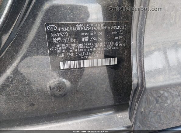 5NPD74LF4LH602234 2020 HYUNDAI ELANTRA Black Вид підкапотного простору
