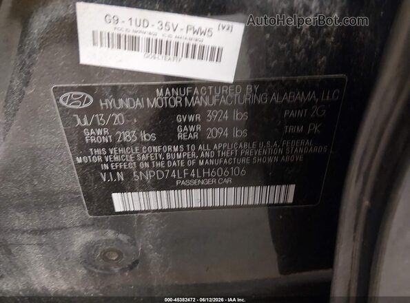 5NPD74LF4LH606106 2020 HYUNDAI ELANTRA Burgundy Widok komory silnika