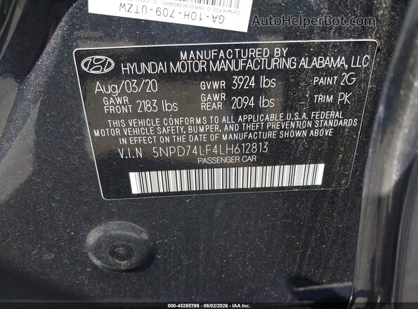 5NPD74LF4LH612813 2020 HYUNDAI ELANTRA Gray Widok komory silnika