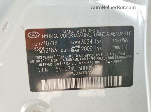 5NPD74LF5HH091706 2017 HYUNDAI ELANTRA White Շարժիչի բաժամունքի տեսք