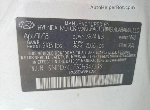5NPD74LF5JH347333 2018 HYUNDAI ELANTRA White Շարժիչի բաժամունքի տեսք