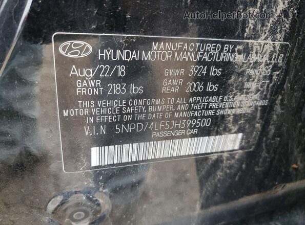 5NPD74LF5JH399500 2018 HYUNDAI ELANTRA Black Engine compartment view