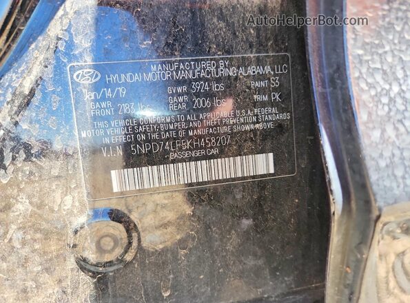 5NPD74LF5KH458207 2019 HYUNDAI ELANTRA Black Engine compartment view