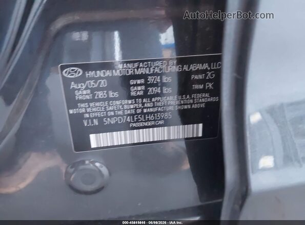 5NPD74LF5LH613985 2020 HYUNDAI ELANTRA Черный Вид подкапотного пространства