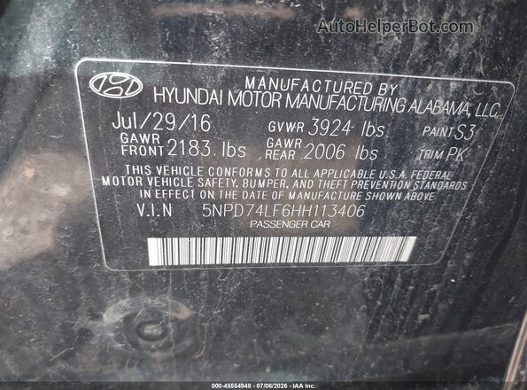 5NPD74LF6HH113406 2017 HYUNDAI ELANTRA Черный Вид подкапотного пространства
