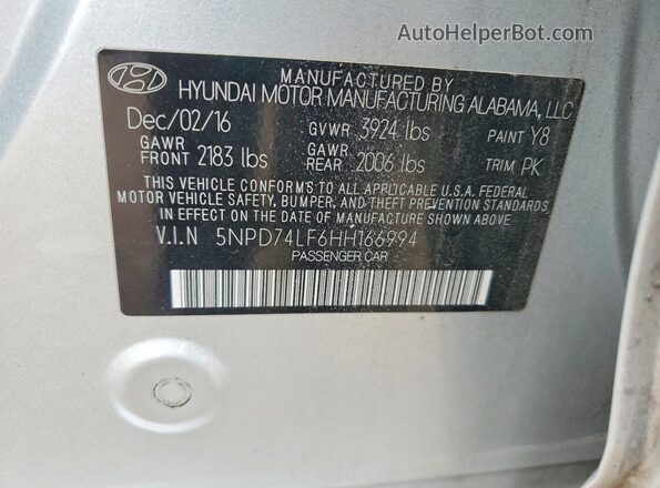 5NPD74LF6HH166994 2017 HYUNDAI ELANTRA Серебряный Вид подкапотного пространства