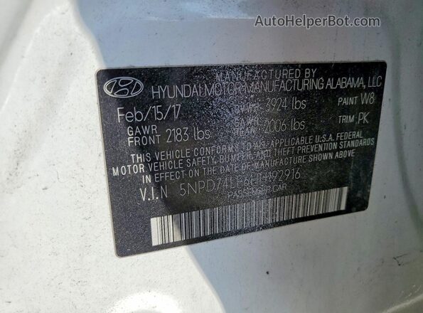 5NPD74LF6HH192916 2017 HYUNDAI ELANTRA White Շարժիչի բաժամունքի տեսք