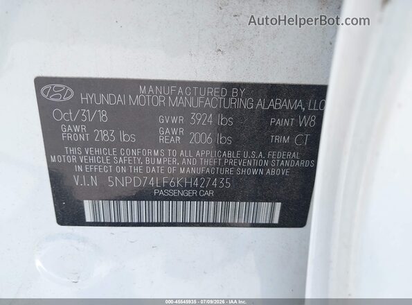 5NPD74LF6KH427435 2019 HYUNDAI ELANTRA White Widok komory silnika