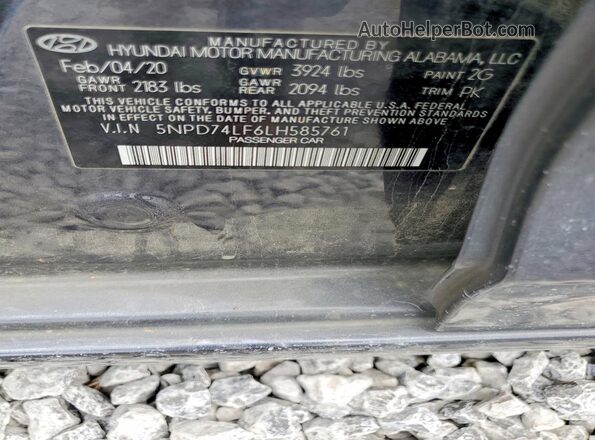 5NPD74LF6LH585761 2020 HYUNDAI ELANTRA Charcoal ძრავის განყოფილების ხედი